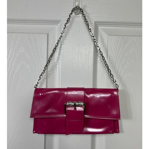 Kenneth Cole Reaction Hot Pink Handbag with Rhinestone Buckle Chain Strap - Picture 1 of 10